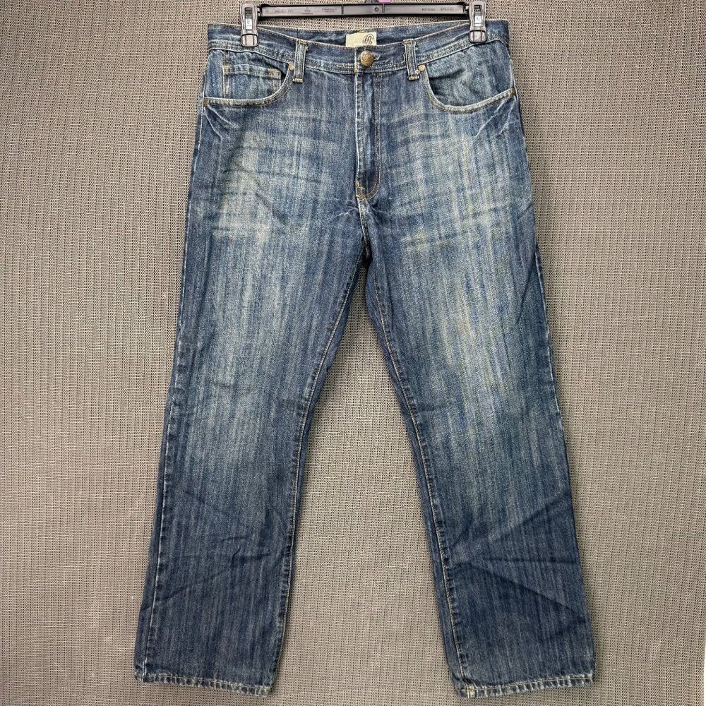Oleg Cassini Jeans Mens Size W34 L31 Blue Straight Leg Stone Washed Denim